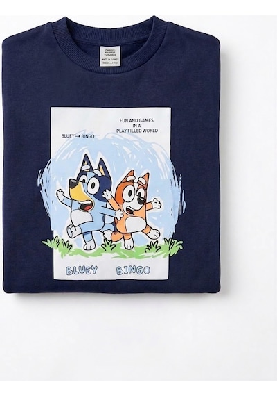 Ponki Lacivert Bluey Ve Bingo Baskılı Pamuk Eşofman Takımı
