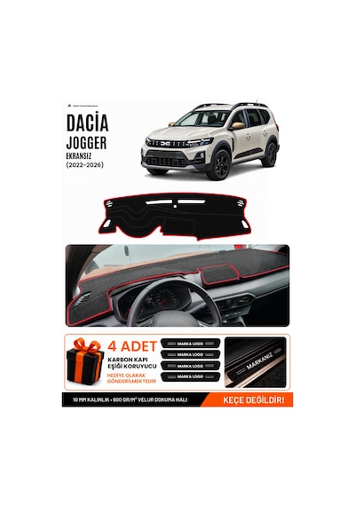 Dacia Jogger Ekransız 2022-2026 Uyumlu Torpido Örtüsü, Torpido Kılıfı - Siyah-kırmızı - Da002