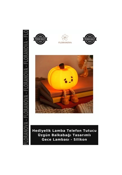 Hediyelik Lamba Telefon Tutucu Üzgün Balkabağı Tasarımlı Gece Lambası - Silikon Çok Renkli