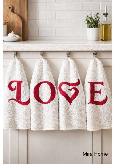 Love Nakışlı 4lü Mutfak Havlusu Seti 30x50 Cm 11
