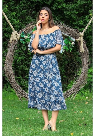 Dip Moda Kadın Madonna Yaka Şifon Elbise Dpnb10037 Indigo Dip Moda Kadın Madonna Yaka Şifon Elbise Dpnb10037 Indigo