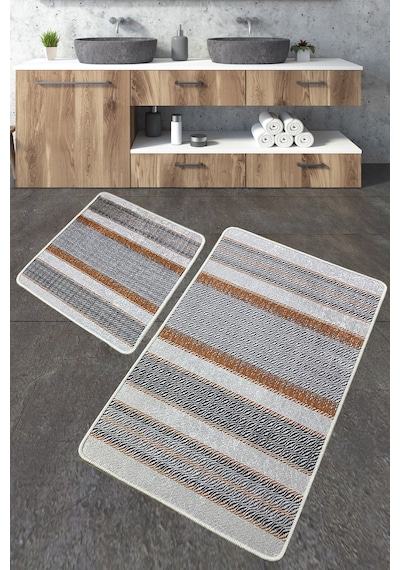 Benver Banyo Halısı Djt 2 Li Set Banyo Halısı Paspas Yıkanabilir Kaymaz Çok Renkli