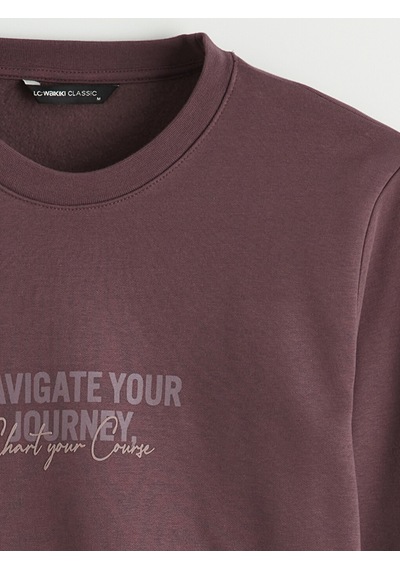Lcwaıkıkı Classic Mürdüm Bisiklet Yaka Baskılı Erkek Sweatshirt