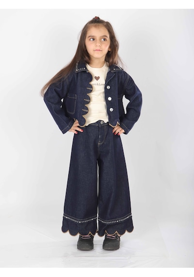 Xo Kids Kız Çocuk 3lü Alt Üst Kombin Takmı 5-14 Yaş Set0477 Mavi