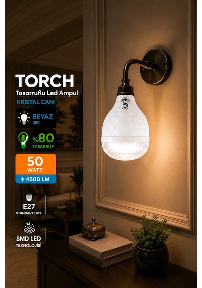 50w Kristal Tasarruflu E27 Beyaz Işık Torch Led Ampul 6 Adet 6 Adet