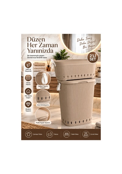 Still Çamaşır Sepeti 65 Lt + Çamaşır Selesi 40 Lt İkili Set Bej - 909303859 Bej