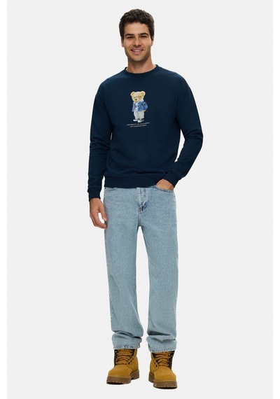 UCLA Rocky Lacivert Bisiklet Yaka Pamuklu Baskılı Loose Fit Erkek Sweatshirt