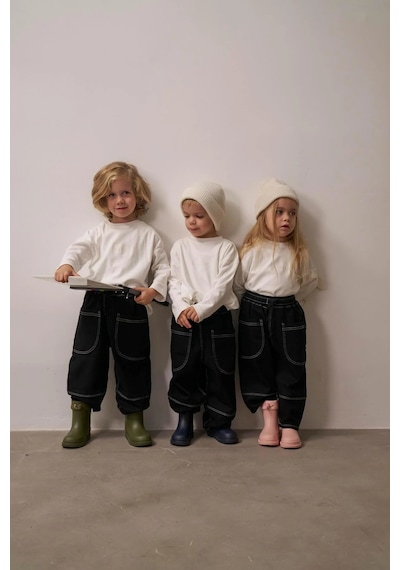 Oh La La Koala Cep Detaylı Unisex Kot Pantolon Siyah