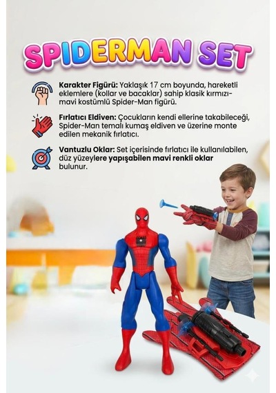 Örümcek Adam 17cm Işıklı Figürlü 2 Farklı Atış Yapabilen Ağ Fırlatıcısı Ve Eldivenli Oyuncak Seti Spider - Man