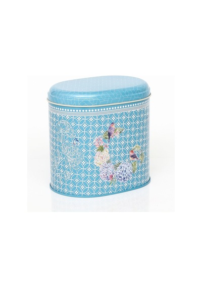 Blooming Blue Desenli Oval Metal Saklama Kabı 14 x 12 x 13 CM 1.4 L
