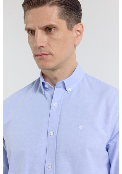 İmza Açık Mavi Oxford Düğmeli Yaka Uzun Kol Cepsiz Slim Fit Pamuklu Gömlek 1004260182