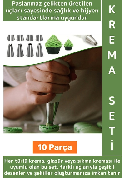 Premium Profesyonel Hobi Kullanım Mutfak Pasta Kek Süsleme Çok Şık Pratik Krema Sıkma Seti 10 Parça Çok Renkli