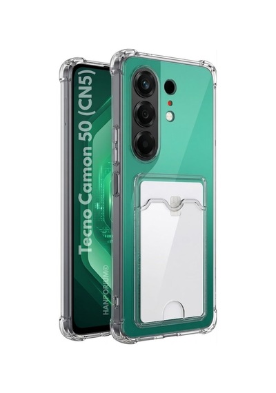 Tecno Camon 50 Uyumlu Kartlıklı Kılıf Darbe Emici Köşe Korumalı Cüzdanlı Silikon Kapak Şeffaf