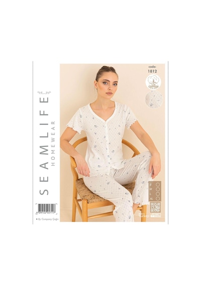 Seamlife Kadın %100 Pamuk Kalp Desenli Önü Düğmeli Kısa Kollu Pijama Takımı 18121787 Beyaz Seamlife Kadın %100 Pamuk Kalp Desenli Önü Düğmeli Kısa Kollu Pijama Takımı 18121787 Beyaz