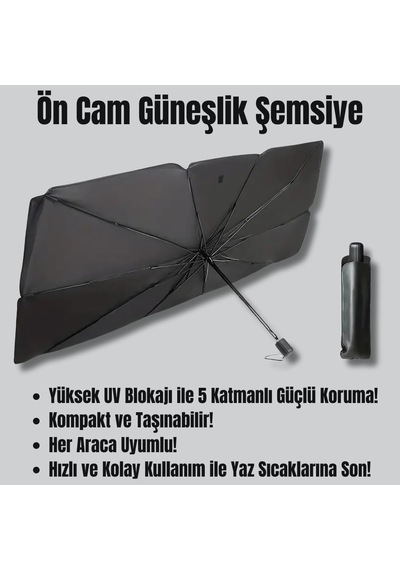 Oto Araç İçi Ön Cam Güneşlik Şemsiyesi - 5 Katmanlı Uv Blokaj Kaplamalı, Isı Yalıtımlı Ön Cam G