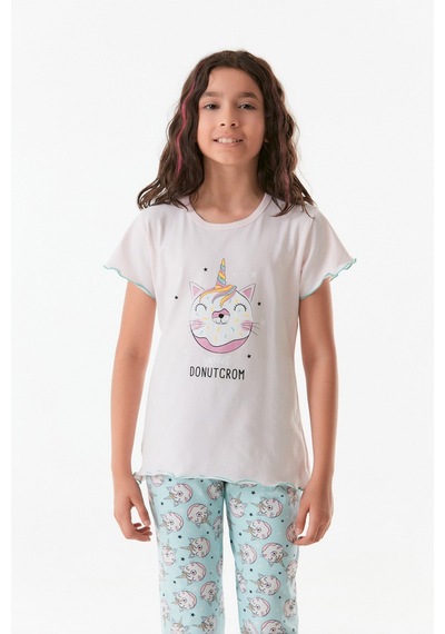 Fullamoda Baskılı Bisiklet Yaka Kız Çocuk Pijama Takımı 24mıcg631212233-pudra 24MICG631212233-Pudra