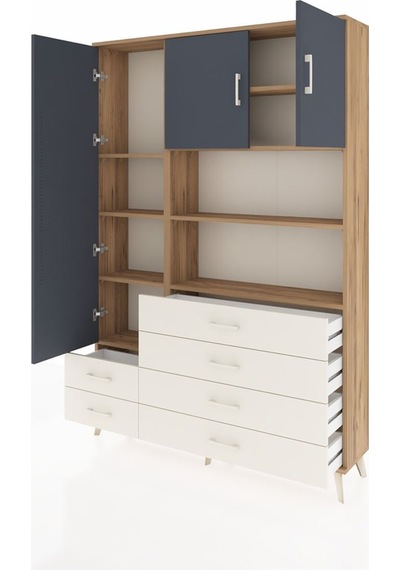 Arges Dolap 8 Raflı 6 Çekmeceli 3 Kapaklı 132x30x195 Çam-antr... Çam