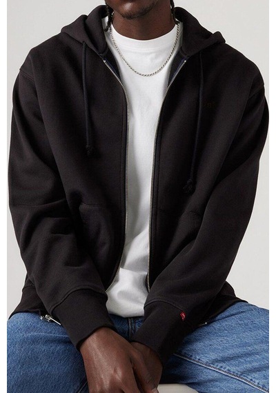 Levi's Kapüşon Yaka Siyah Erkek Relaxed Sweatshirt Fermuarlı Hırka - A9265-0000 Siyah