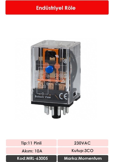 Momentum Röle 3 Kontak 11 Pin 10A Bobin:230VAC MRL-63005