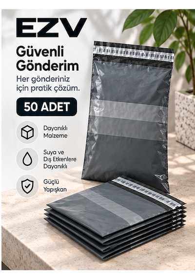 Gri Cepli Kargo Poşeti 25x30+5 Cm 50 Adet Yapışkanlı, Şeffaf Evrak Cepli