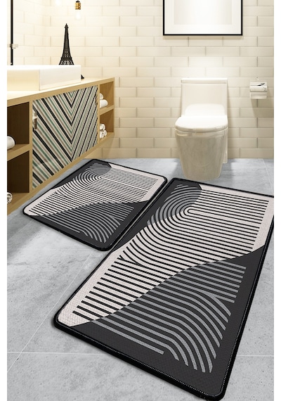 Melyna Gri 60x100 50x60 Kaydırmaz Tabanlı 2'li Banyo Paspas Seti Takımı Gri-ikili