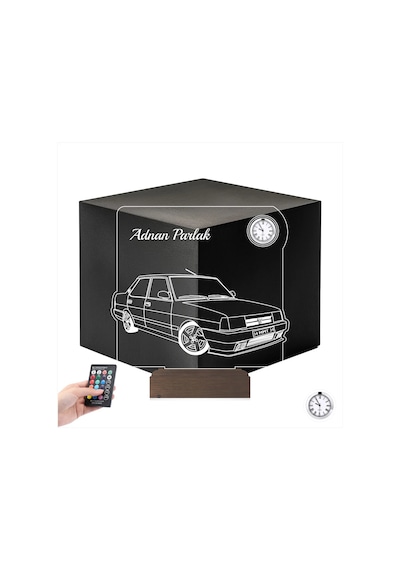 Luvivia Klasik Araba Fiat Tofaş Tofaşk Doğan Şahin Kişiye Özel Metal Saatli 3d Lamba - Masa Gece Lambası Şeffaf