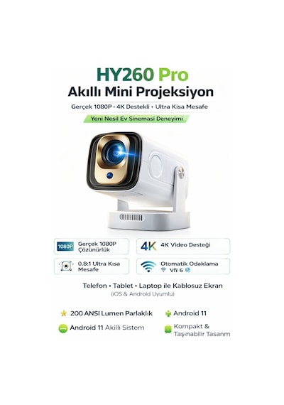 1080p Ev Sineması Projektörü Wifi 6 Otomatik Odaklam Mini Projeksiyon Cihazı Dahili Hoparlör