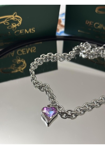 Dual Tone Heart Crystal Kolye Gümüş