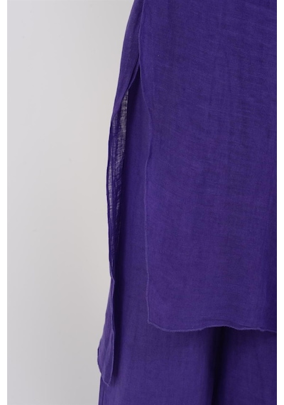 Bohem Stil İtalyan Ham Keten Pantolon Etek-8747 Mor
