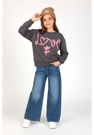 Kız Çocuk İşleme Detaylı Sweat Dmb-9897 Füme