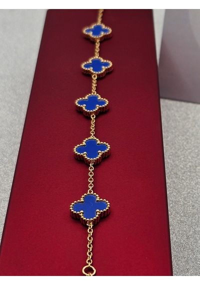 Mavi Çelik Bileklik Gold Renk Yoncalı Model Altın