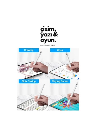 Challenger Beyaz Dokunmatik Kalem Tum Cihazlara Uyumlu Tablet Telefon Icin Cizim Yazı Kalemi Stylus Pen