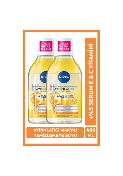 Nivea Aydınlatıcı Micellar Makyaj Temizleme Suyu Serum İçerikli Donuk Ve Hassas Cilt Tipleri 400 Ml 2 Adet
