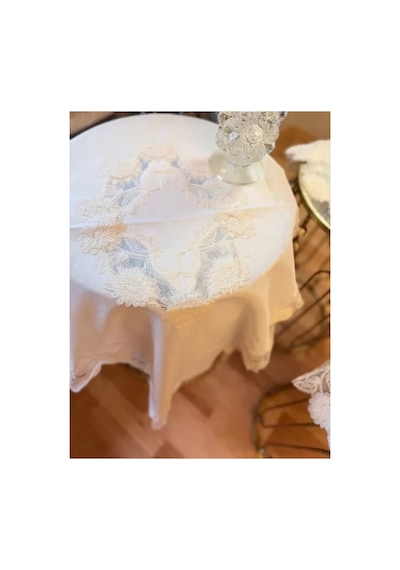 Krem Çeyizlik Flowers Model 5 Parça Keten Dantelli Salon Takımı Runner Seti Bzckh599 Çok Renkli