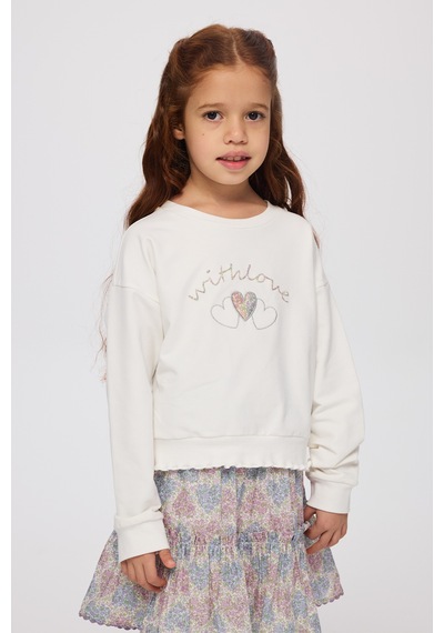 Panço Liberty Kumaş Nakışlı Kız Çocuk Sweatshirt Beyaz