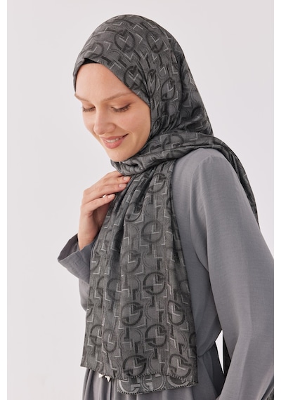 Mirsoy Scarf Daka Desen Parlak Jakar Şal - Duman Duman