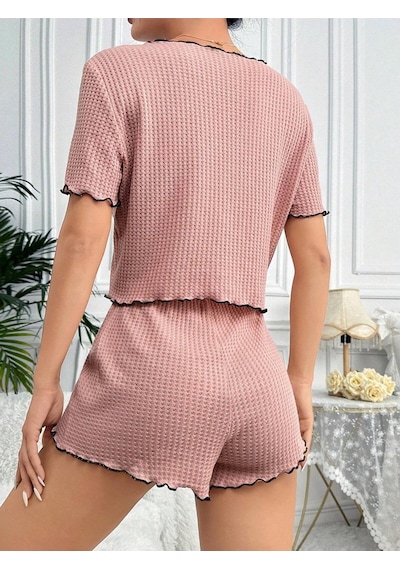 Bella Notte Gül Kurusu Pamuklu Özel Örme Kumaş Pijama Takımı Pembe
