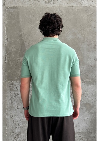 Erkek %100 Pamuk Düğmeli Polo Yaka T-shirt Yeşil