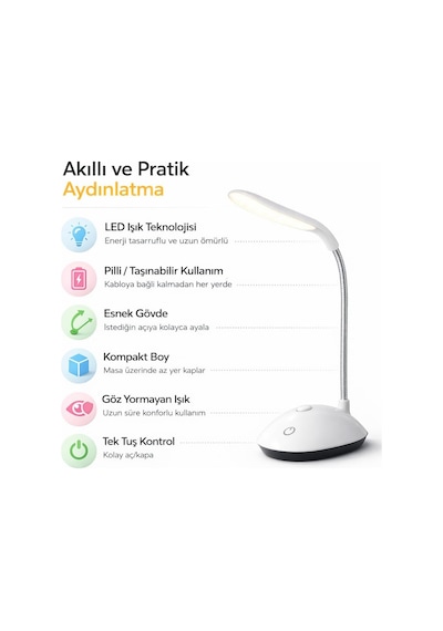 Kablosuz Led Masa Lambası Pilli Taşınabilir Esnek Gövdeli Göz Yormayan Işık Küçük Boy Modern Okuma Lambası Ç Genel