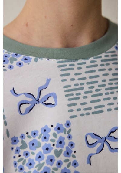 Penti Kırık Beyaz Cute Bows Bisiklet Yaka Pamuklu Uzun Kollu Pijama Takımı