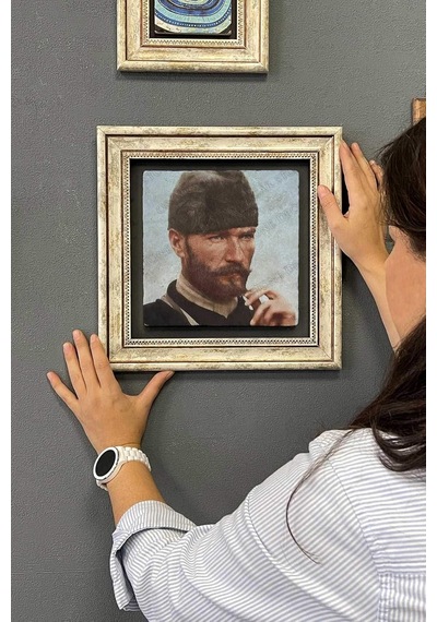 Oscar Stone Decor Çerçeveli Tablo Taş Duvar Dekoru 30 X 30 Cm Mustafa Kemal Atatürk Sakallı