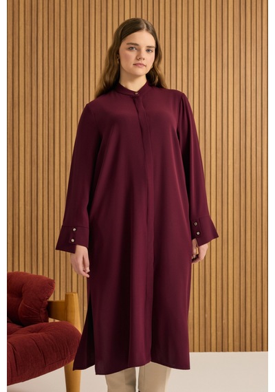 Aker Dokuma Uzun Tunik Bordo Bordo