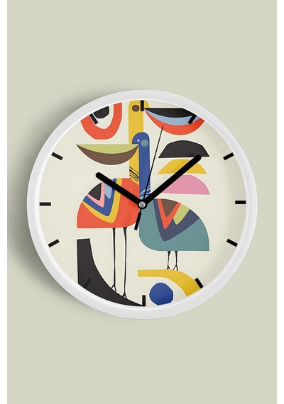 Sevimli Kuş Temalı Modern Duvar Saati - 25cm - Önü Camlı Beyaz Kasa - Sessiz Mekanizma-jh0109 Beyaz
