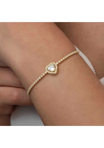 Gümüş Gold Kalpli Su Yolu Bileklik Çok Renkli