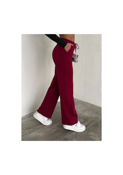 Gugus Kadın . Modal Kumaş İçi Polarlı Kalın Alt Eşofman Bol Paça Wide Leg Bordo