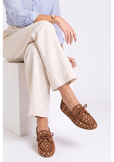 Luvi Shoes Hyde Toprak Süet Hakiki Deri Troklu Bağcıklı Kadın Loafer Ayakkabı