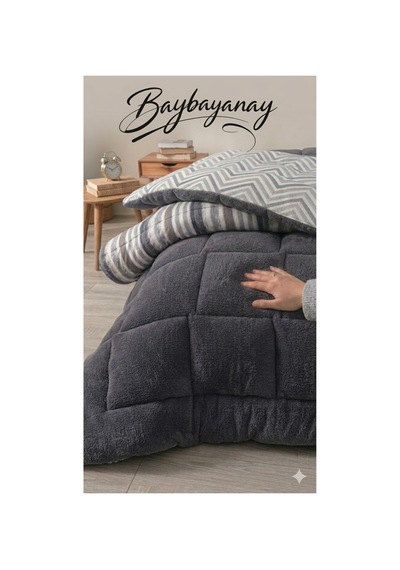 Çift Kişilik Uyku Seti Sherpa Comforter Antrasit