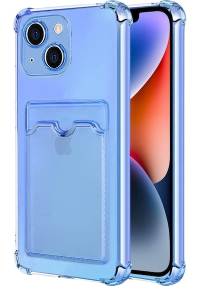 Apple Uyumlu iPhone 13 Mini Kılıf Darbe Emici Köşe Korumalı Kartlıklı Cüzdanlı Silikon Kapak - Mavi