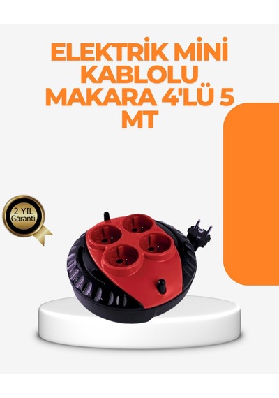 Kırmızı Renk 5 Metre 4 Lü Kablolu Priz Makarası 1 - 3 M