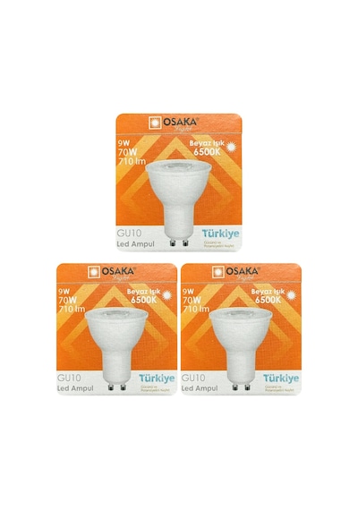 3 Adet Osaka 9w 70w Beyaz Işık 6500k Gu10 Duylu Led Çanak Ampul